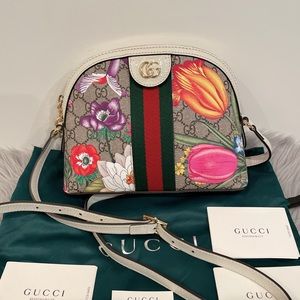 GUCCI Ophidia GG Marmont Supreme Flora leather crossbody 449621